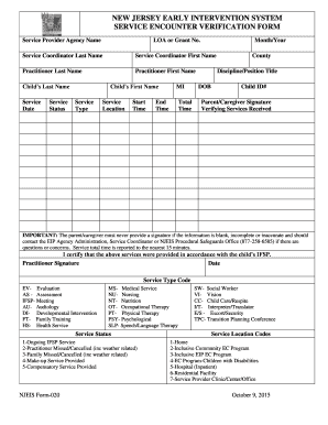 NEW JERSEY EARLY INTERVENTION SYSTEM  Form