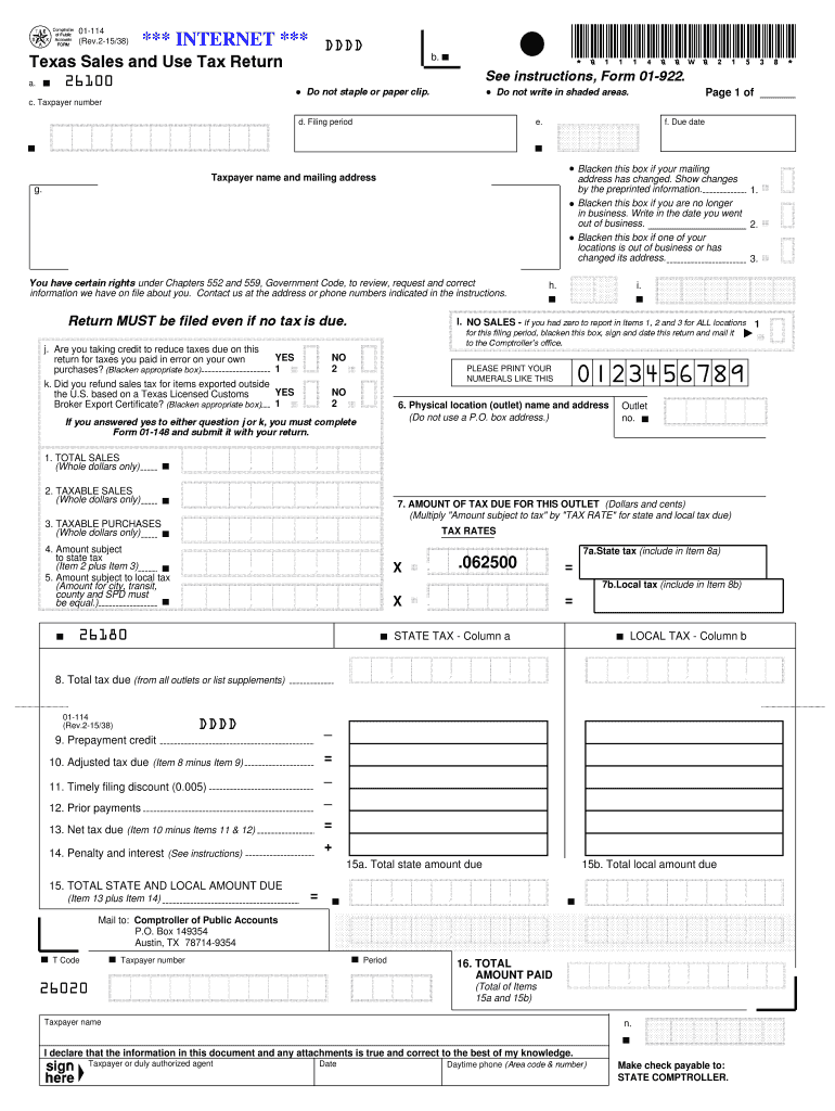 Get and Sign 01 114 Sales Tax  Form 2015
