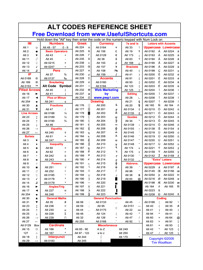 Alt Codes PDF  Form