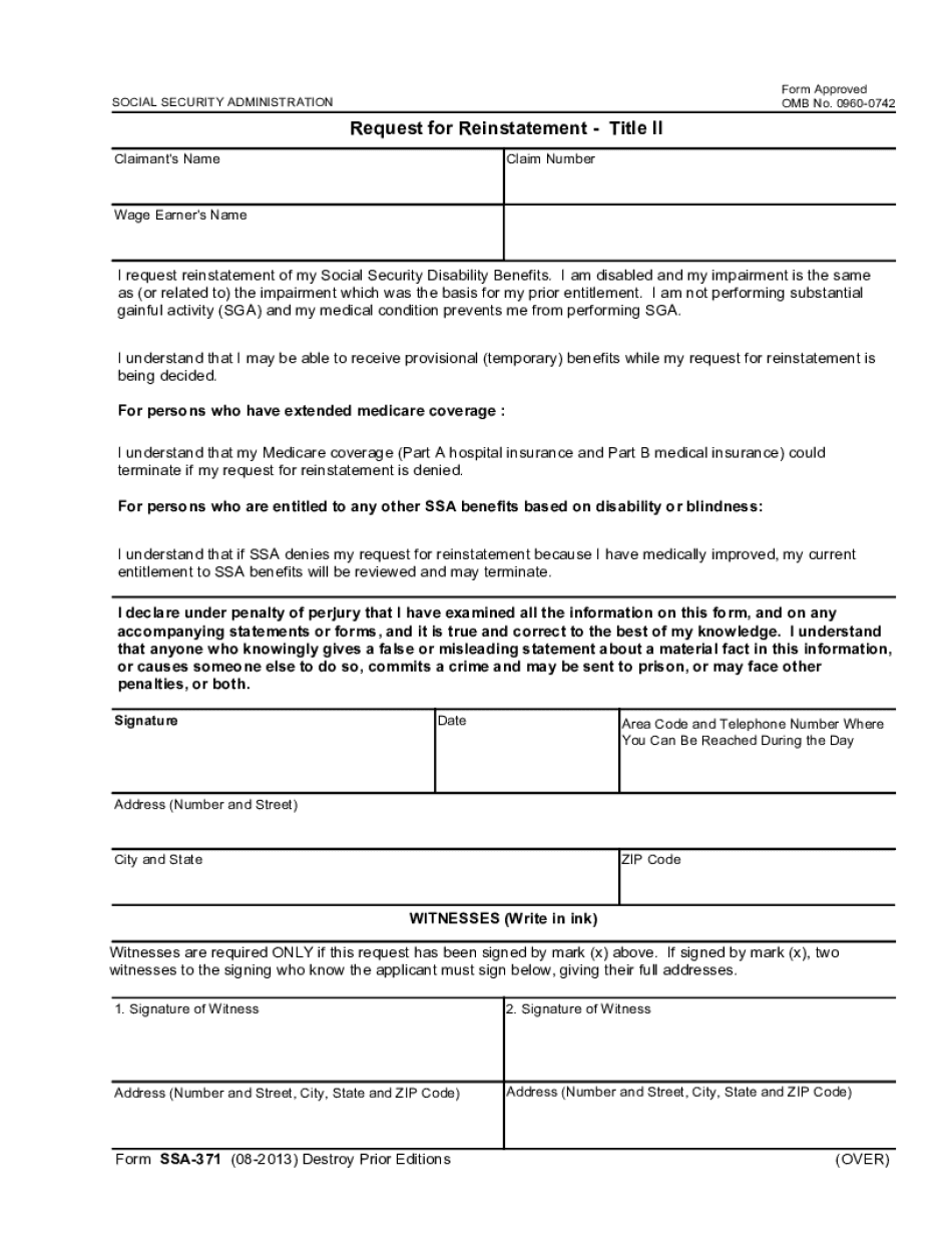 Request for Reinstatement Title II Use This Form to Request Reinstatement to Title II Reginfo