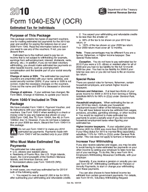  Form 1040 ESV OCR Estimated Tax for Individuals Reginfo 2010