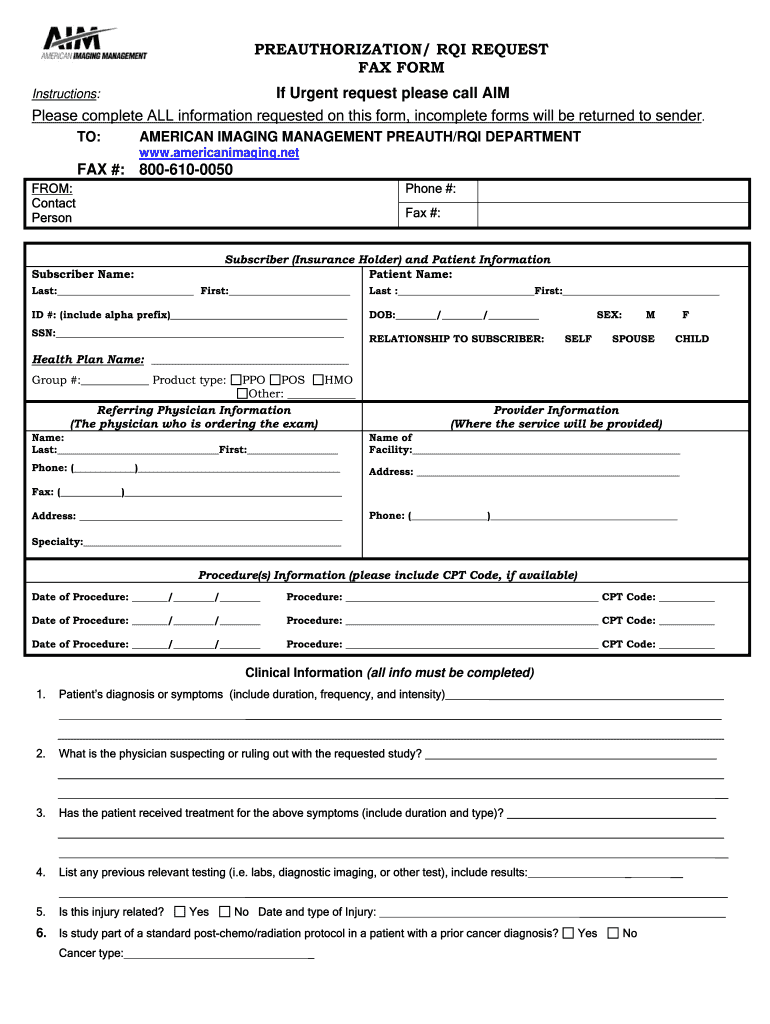 Aim Specialty Prior Authorization Form