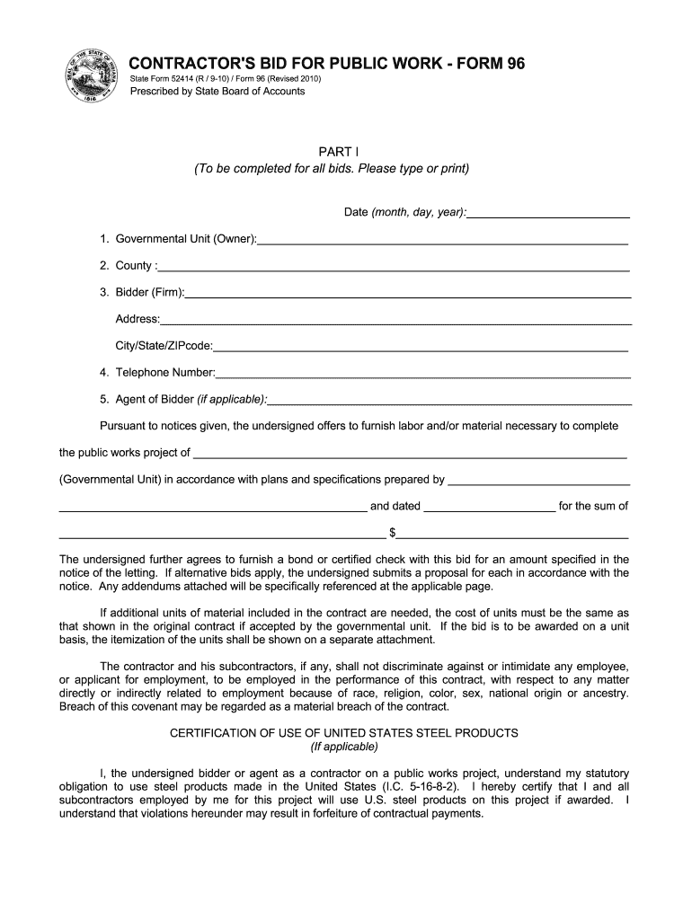  Indiana State Form 96 2010