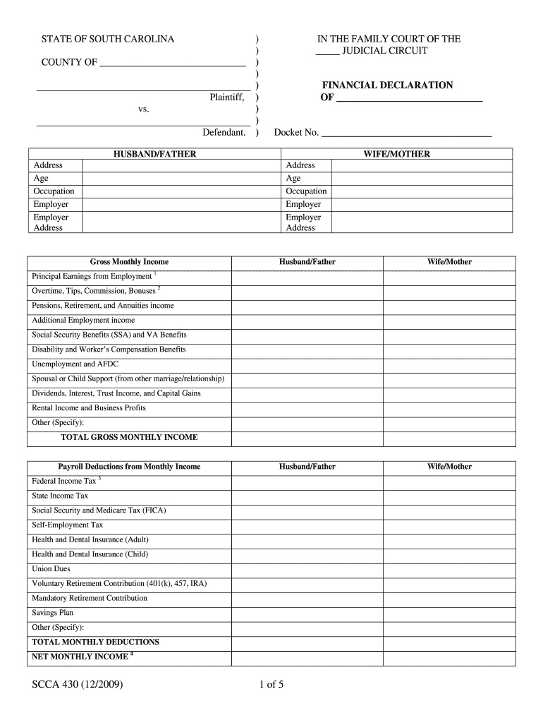  South Carolina Financial Declaration Form 2009-2024