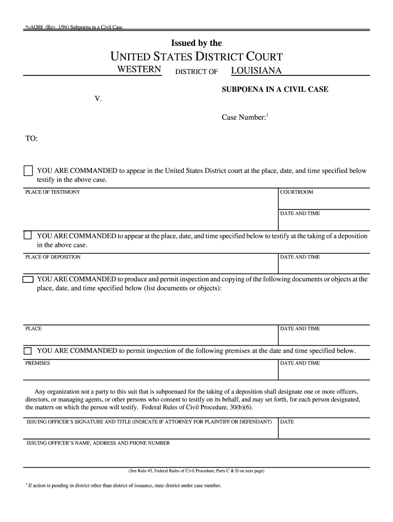 Superior Court Washington Dc Civil Subpoena Form Fillable