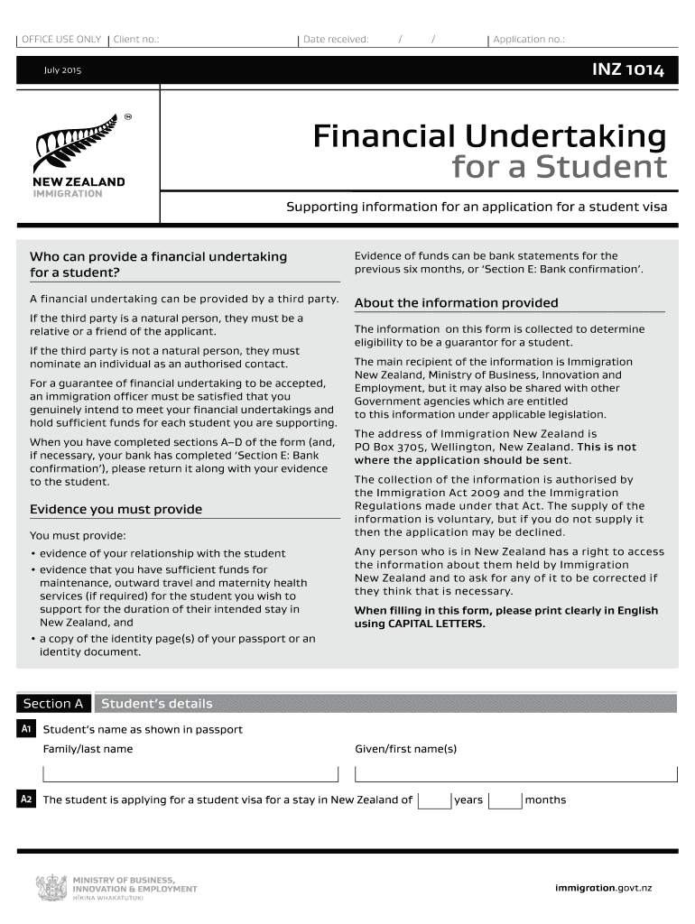 Get and Sign Financial Undertaking for a Student Inz 1014  Form
