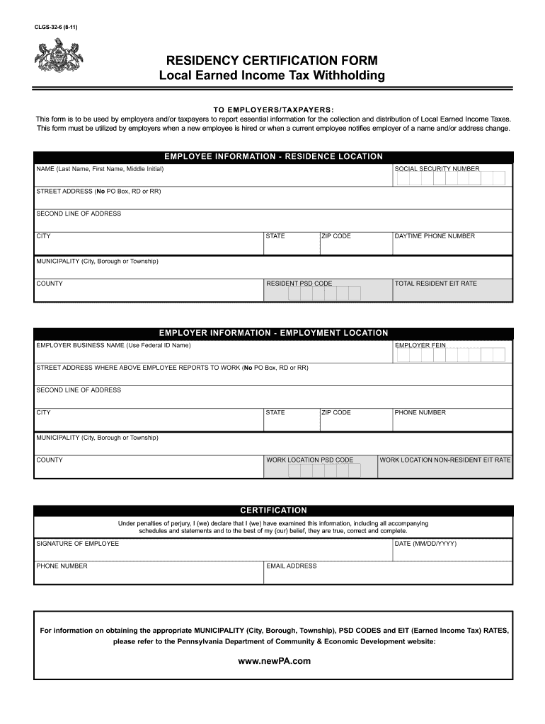  Form Residency Certification 2017-2024