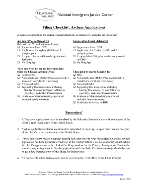 Asylum Application Checklist  Form
