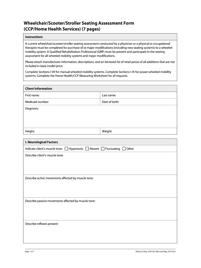  Wheelchair Assessment Form 2011-2024