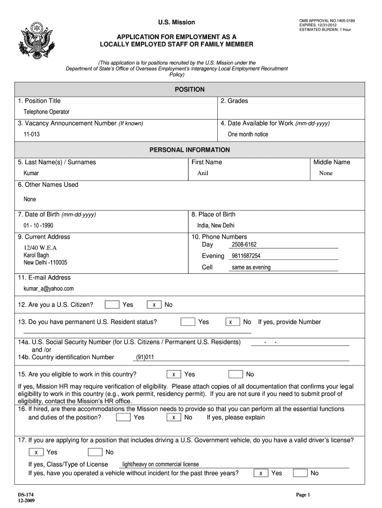  Example of a Form Filled 2017