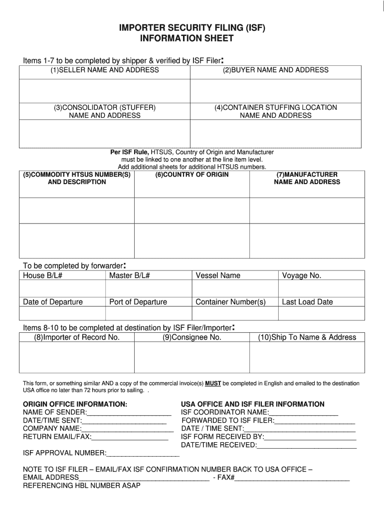 Isf Sheet  Form