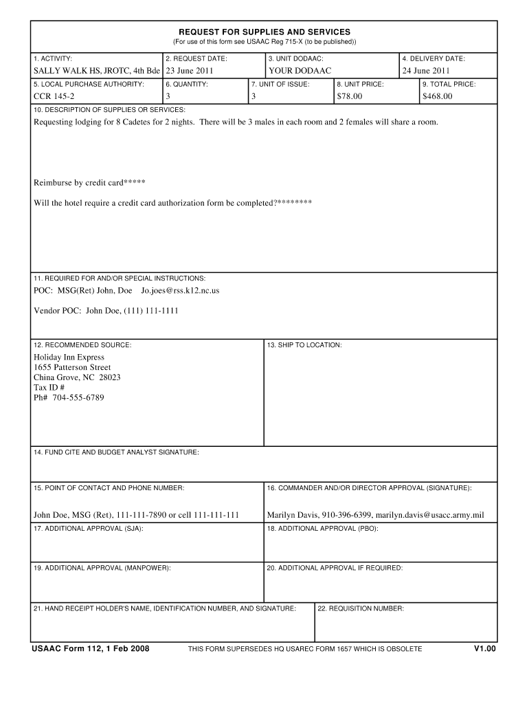 Usacc Form 112 Fillable