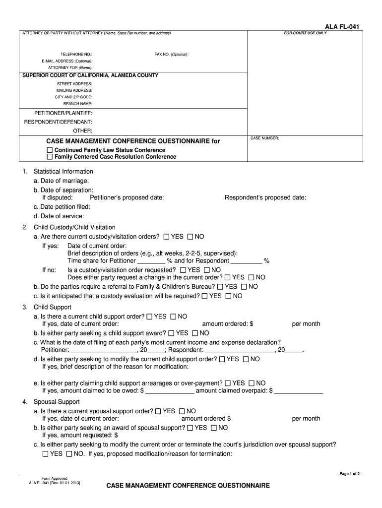  Ala Fl 041 Status Conference Questionnaire Form 2013