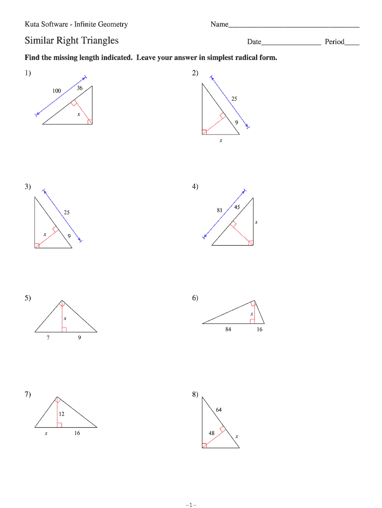 Similar Right Triangles Worksheet Answer Key  Form