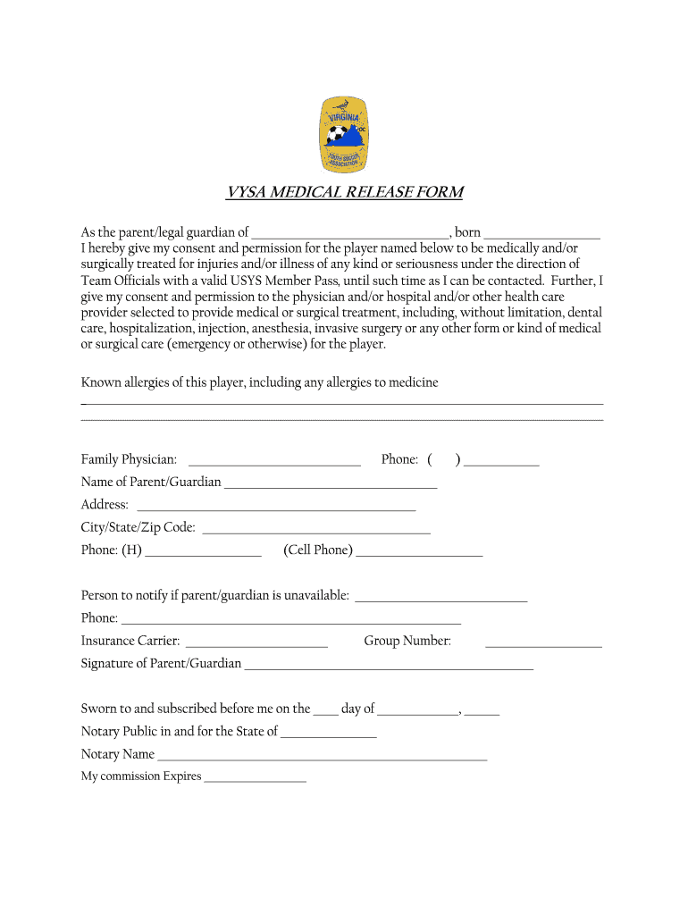 Vysa Medical Release Form