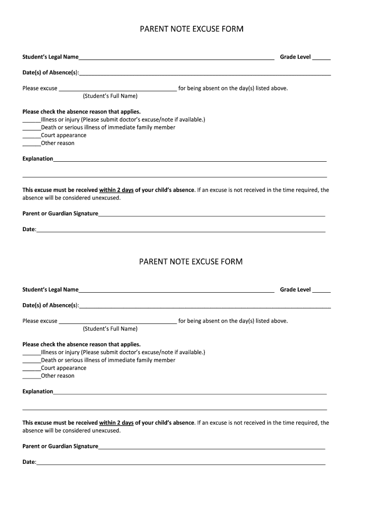 Get and Sign Printable Doctors Excuse Notes  Form