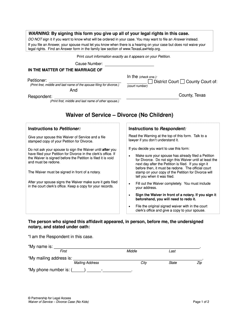Get and Sign Waiver for Divorce  Form