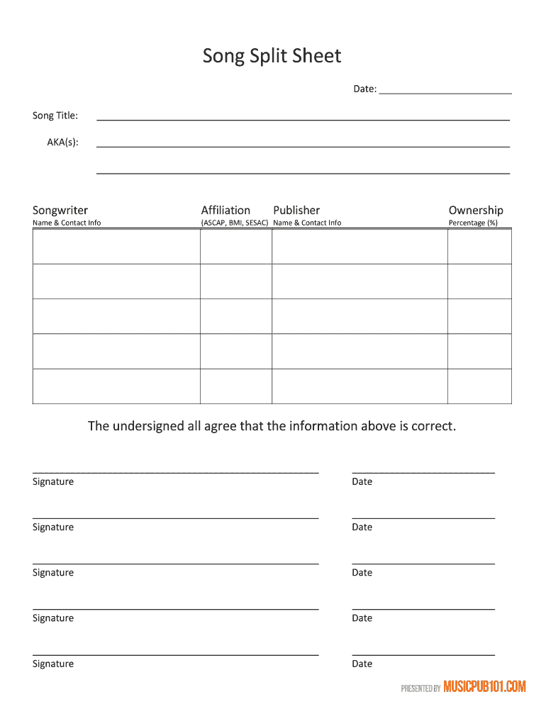 Split Sheet  Form