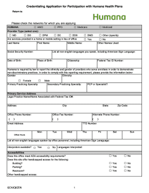 Credentialing Application for Participation with Humana Health Plans  Form