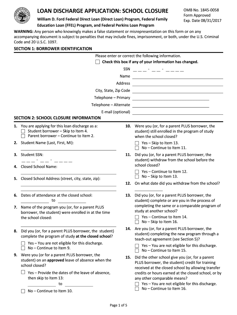 Loan Discharge Application Form
