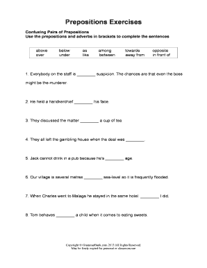 Confusing Prepositions Exercises  Form