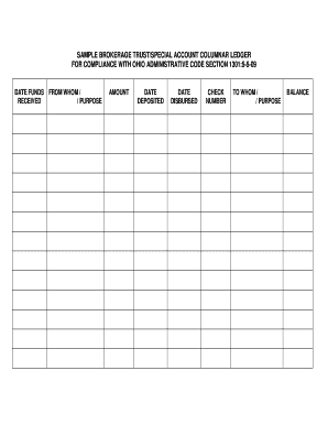 SAMPLE BROKERAGE TRUSTSPECIAL ACCOUNT COLUMNAR LEDGER Com Ohio  Form