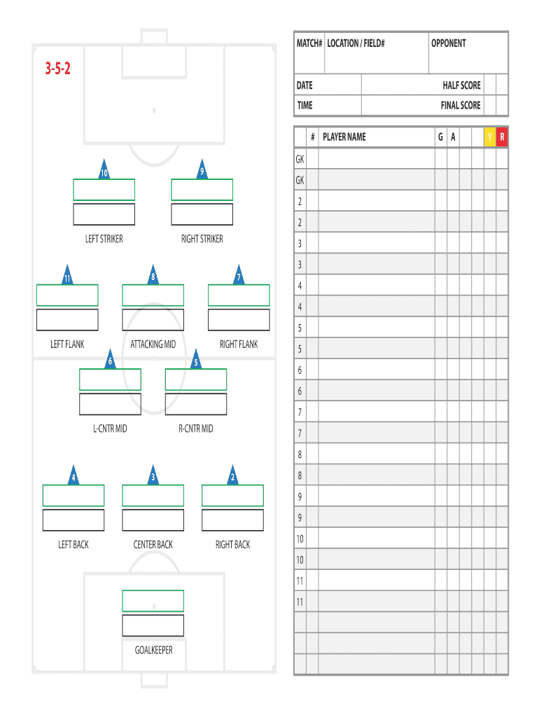 High School Soccer Lineup Sheet 11v11 352 Players Subs  Form