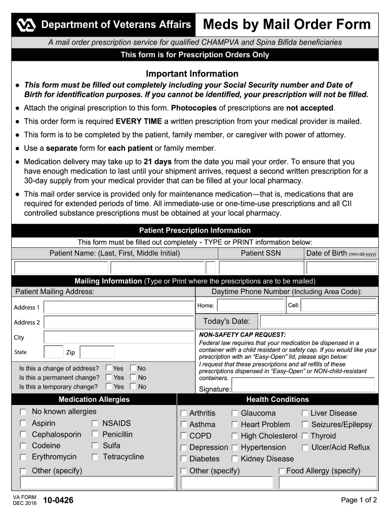  Va Form 10 0426 2016-2024