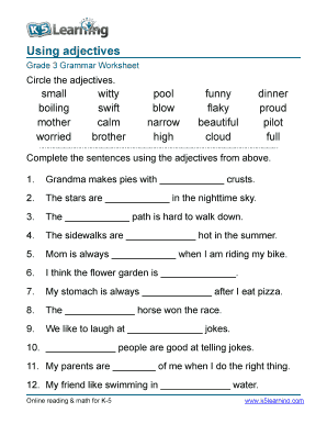 Complete the Sentences Using the Adjectives from above  Form
