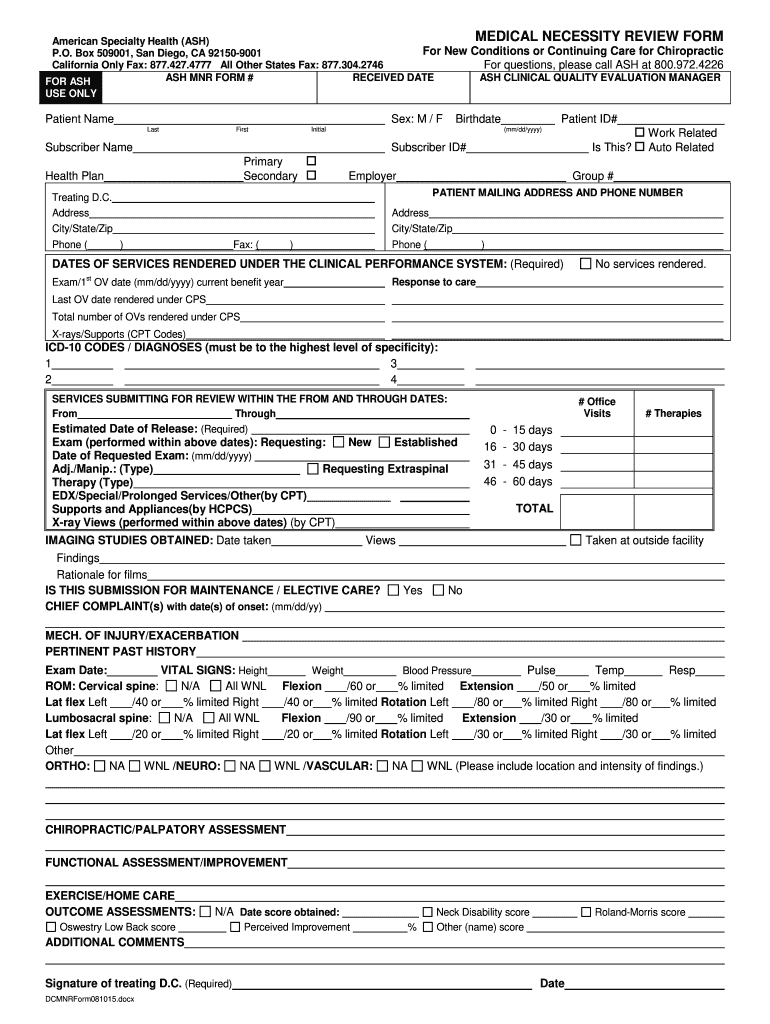  Medical Necessity Review Forms 2015-2024