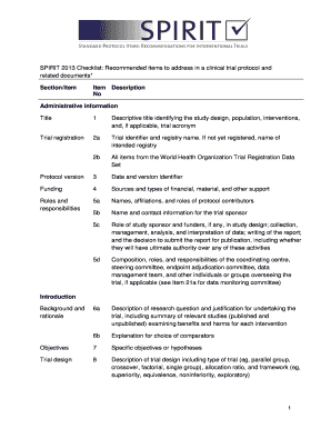 Spirit Checklist Example  Form