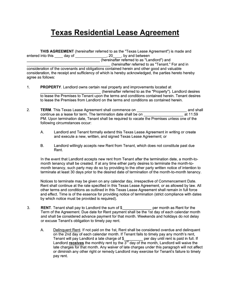 Texas Standard Residential Lease Agreement Form DOCX