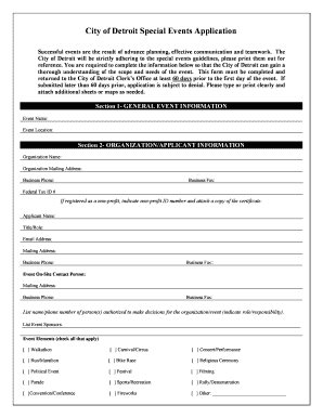 City of Detroit Special Events Application  Form