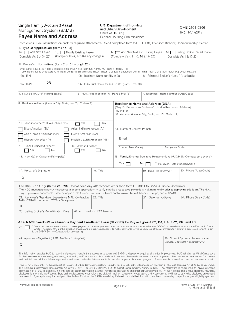  Sams 1111 Form 2016-2024