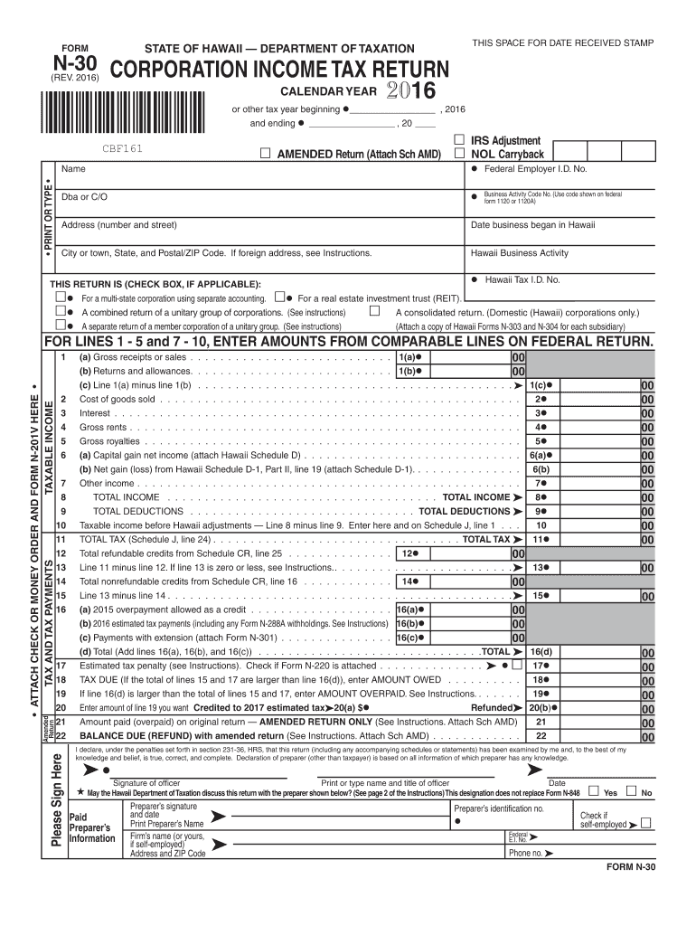  N 30 Hawaii  Form 2016