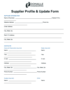 Supplier Profile &amp; Update Form