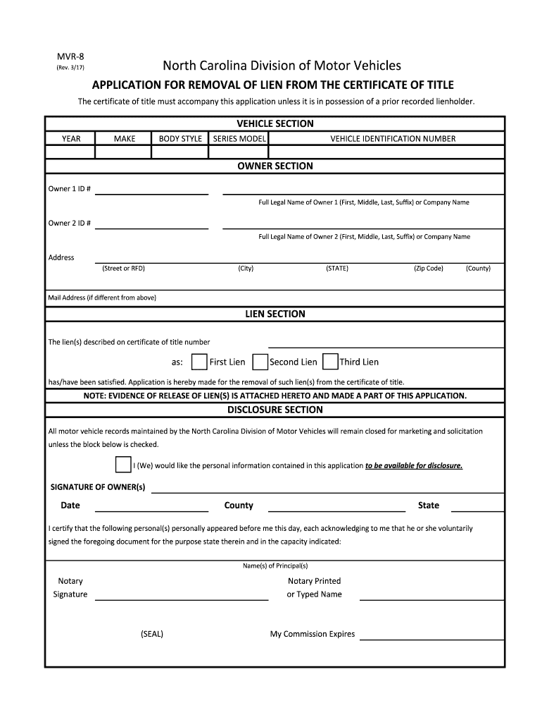 Nc Application Lien  Form