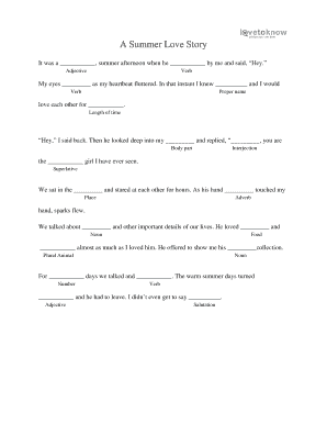 Mad Libs Love Story  Form