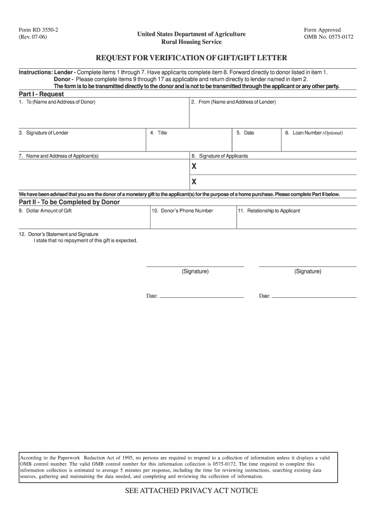  Request for Verification of Gift Gift Letter 2006-2024