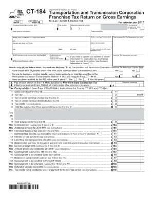  Form CT 184Transportation and Transmission Corporation Tax Ny 2017