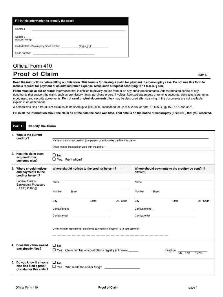  Official Form 410 2016-2024