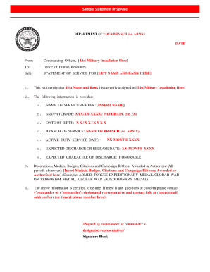 Sample Statement of Service Cbp  Form