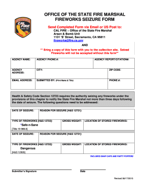  Office of the State Fire Marshal Fireworks Seizure Form Osfm Fire Ca 2015