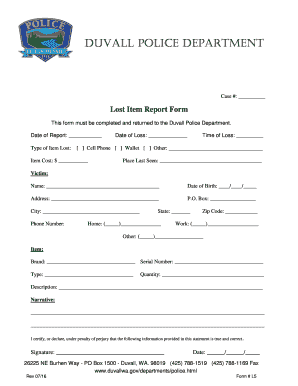 Lost Item Report Form Duvallwa