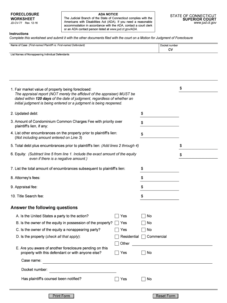  Foreclosure Worksheet Connecticut Judicial Branch CT Gov 2016-2024