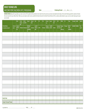 Vfc Daily Usage Log  Form