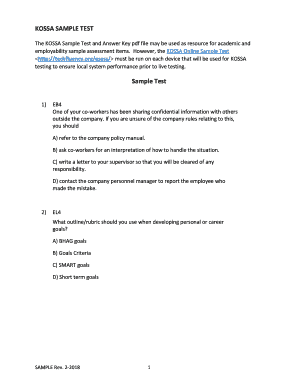 Kossa Sample Test Answers  Form