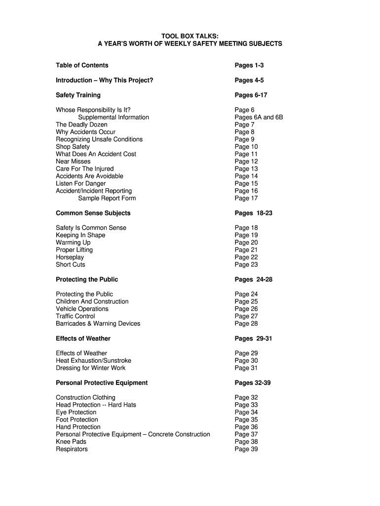 Weekly Safety Subject  Form