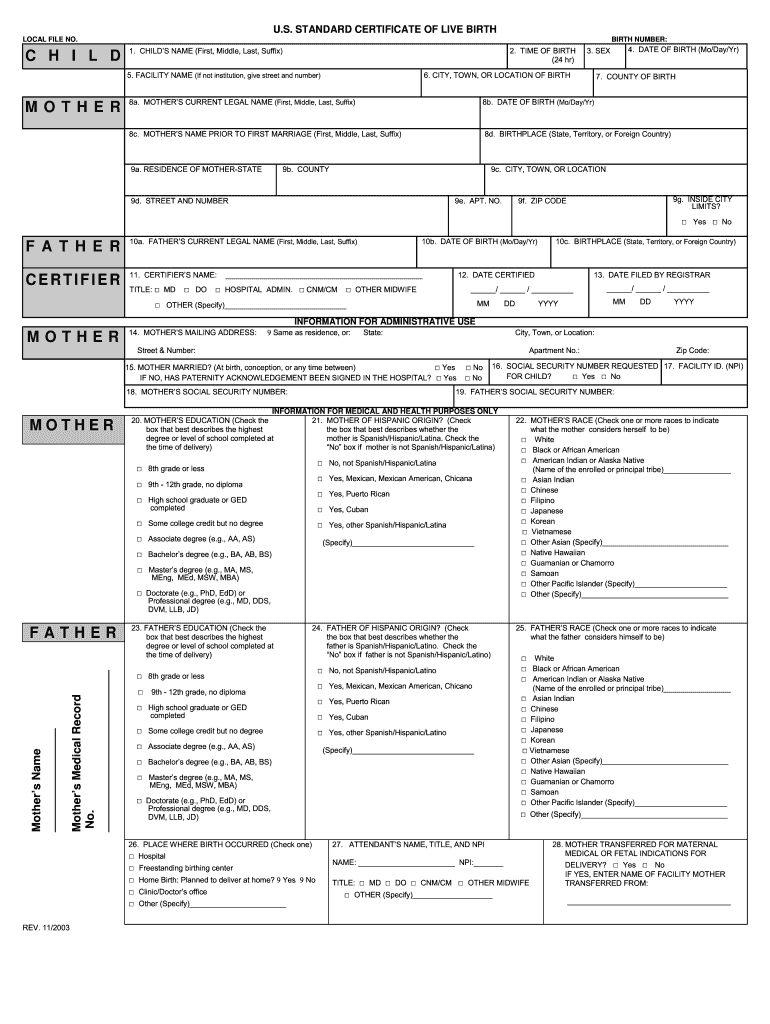  Birth Form 2003-2024