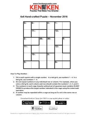 Kenken 6x6 Printable  Form